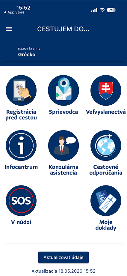 Pôvodná obrazovka aplikácie Svetobežka